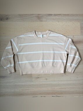 NWOT Sz 14 Lululemon Perfectly Oversized Cropped Crewneck Striped Beige/White*B4